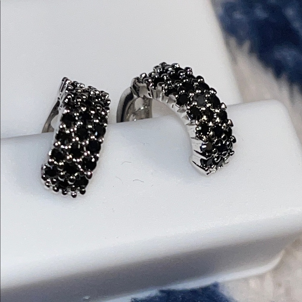 Elegant Black Onyx Sterling silver Huggie Earrings